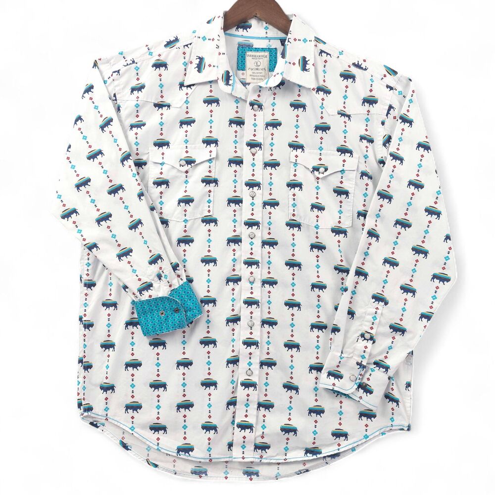 Panhandle Rough Stock Shirt Mens Sz L Western Pearl Snap Long Sleeve Buffalo